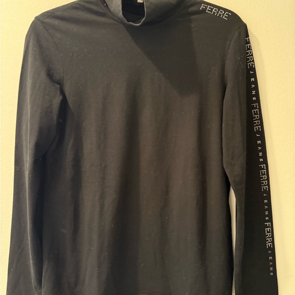 Black Long Sleeve Turtleneck with Embellished Logo